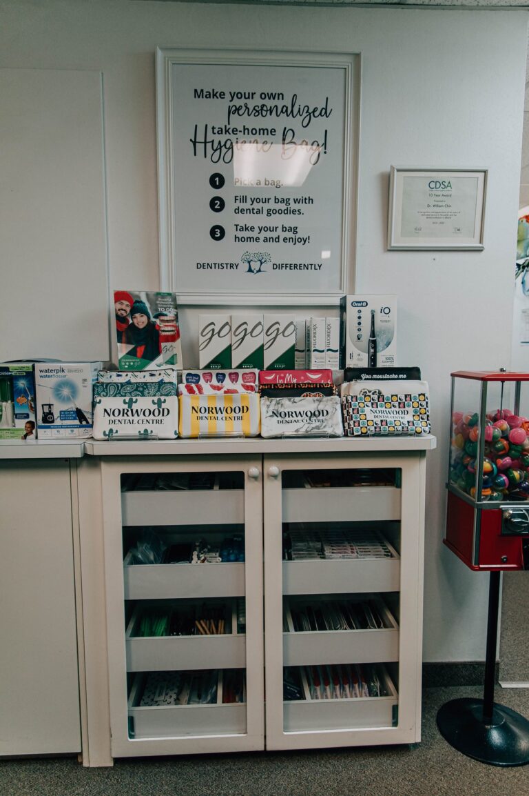 Goodie bag station at Norwood Dental